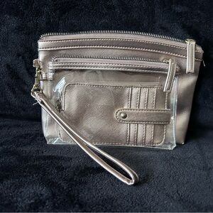 Metallic Rose Gold Wristlet Clutch - Versatile Travel Bag Set